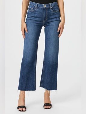 PAIGE Leenah Ankle High Rise Trouser Leg Jeans Raw Hem Size 30 Saint Tropez NWT